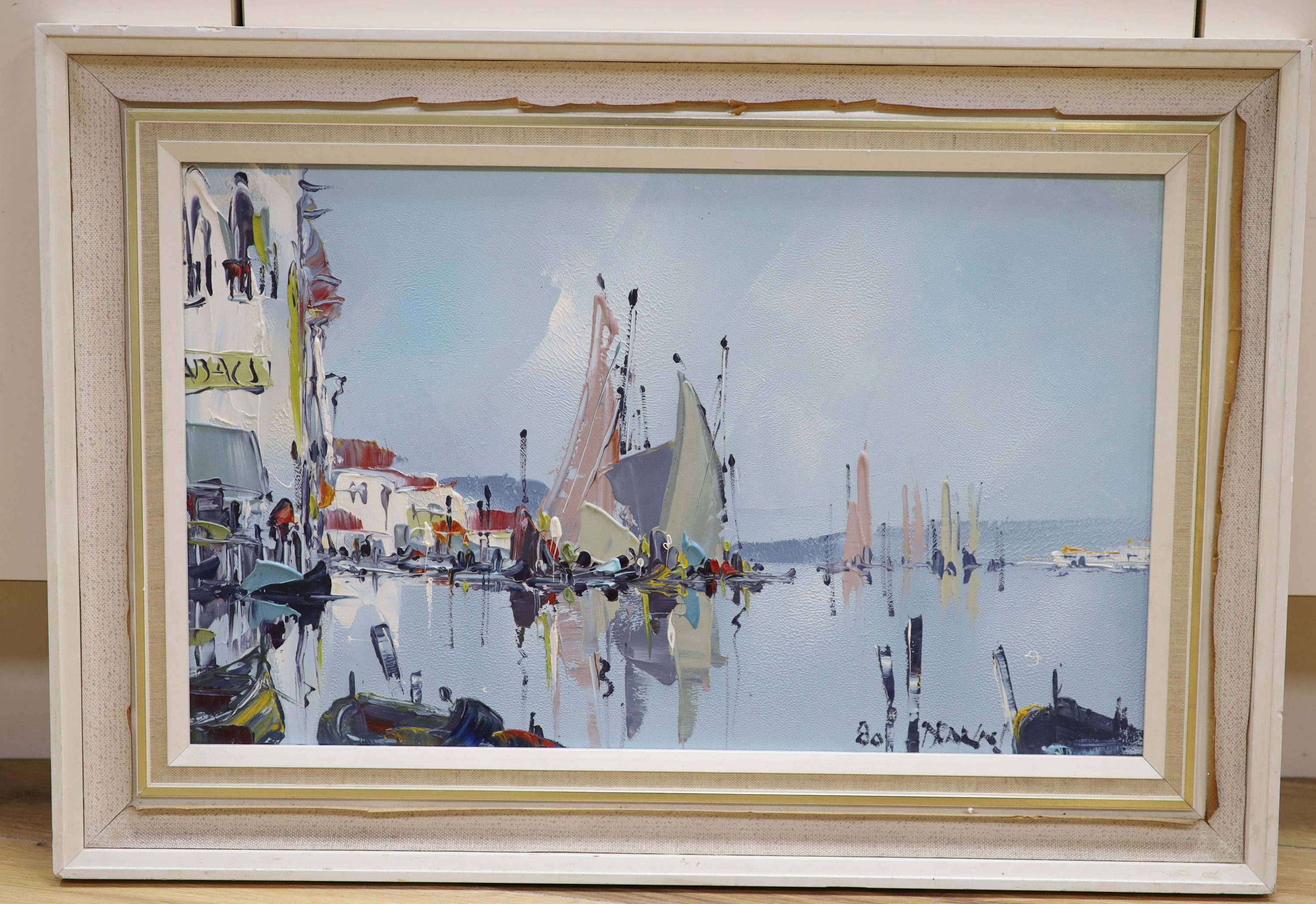 George Richard Deakins (1911-1982), oil on board, Fishing boats in harbour, signed, 31 x 51cm